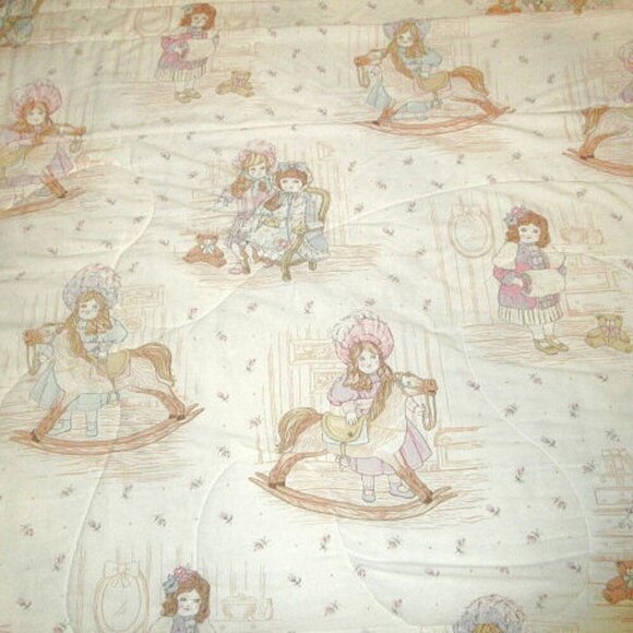 American Vintage Other - Vtg Victorian Doll Crib Quilt Toddler Bed Reversible Horse Bear Girl Friends